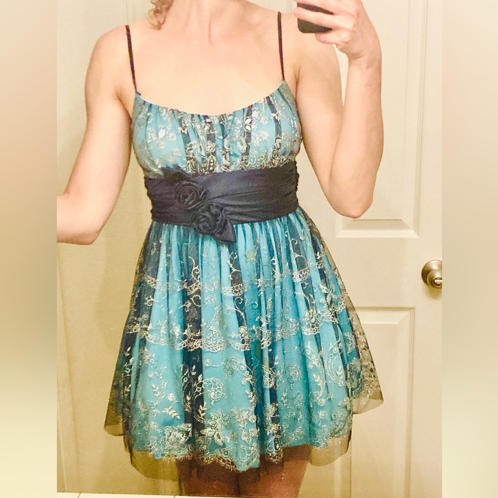 Beata Studio Blue and Silver Sparkling Prom Cocktail Dress